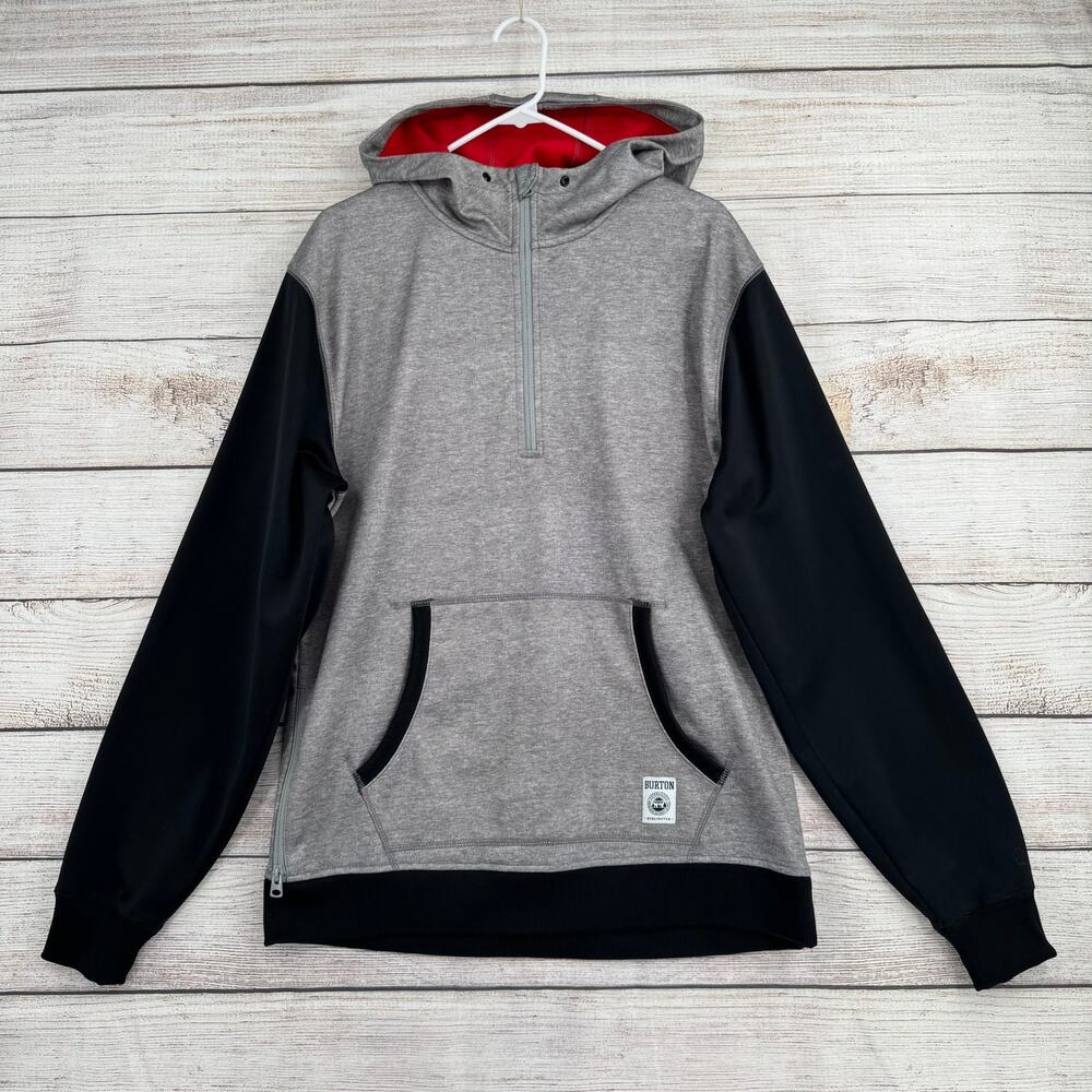 Burton Burlington Logo 1/2 Zip Hoodie Sweatshirt Mens Large Gray Black
